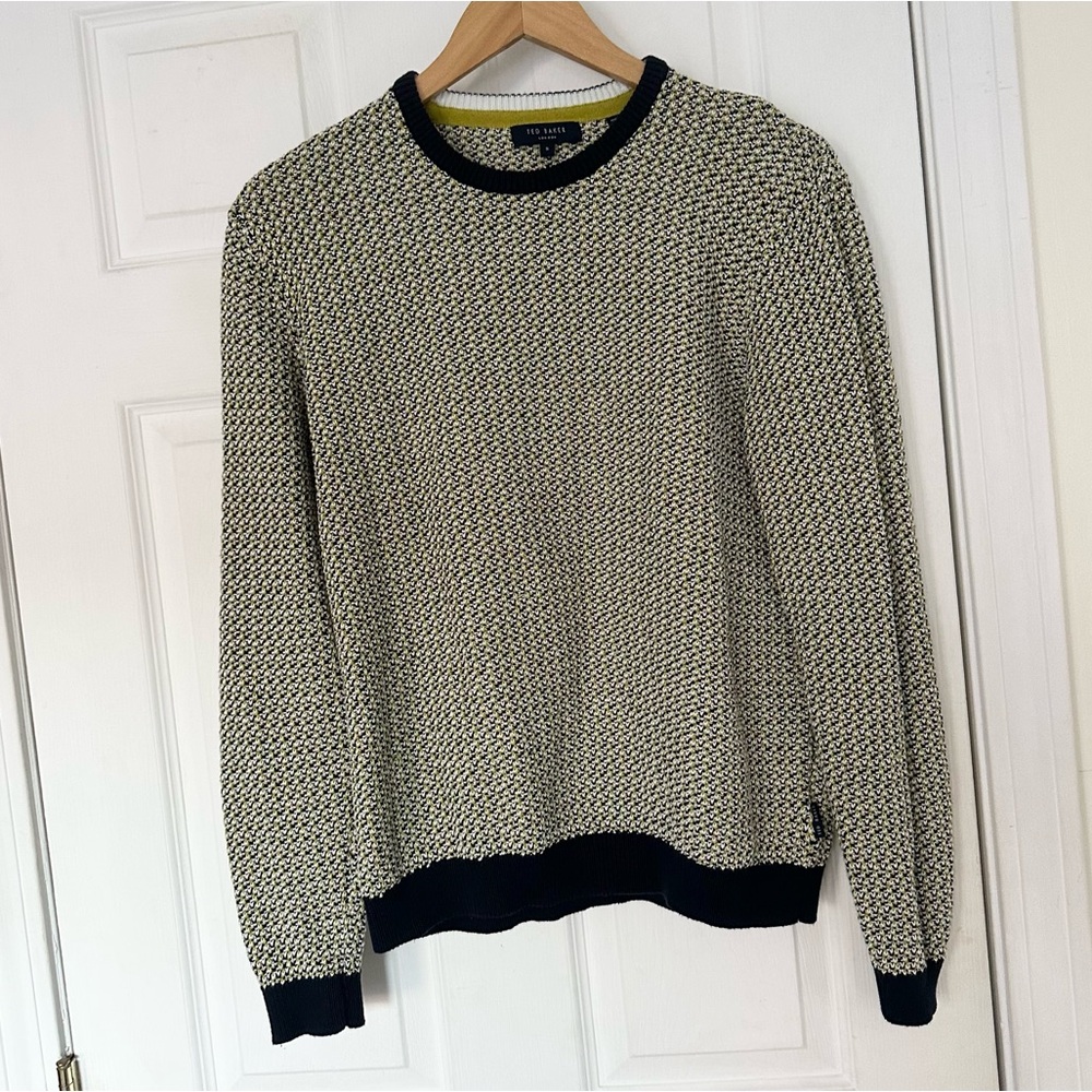 Ted baker Black green White crew Sweater tweed s small